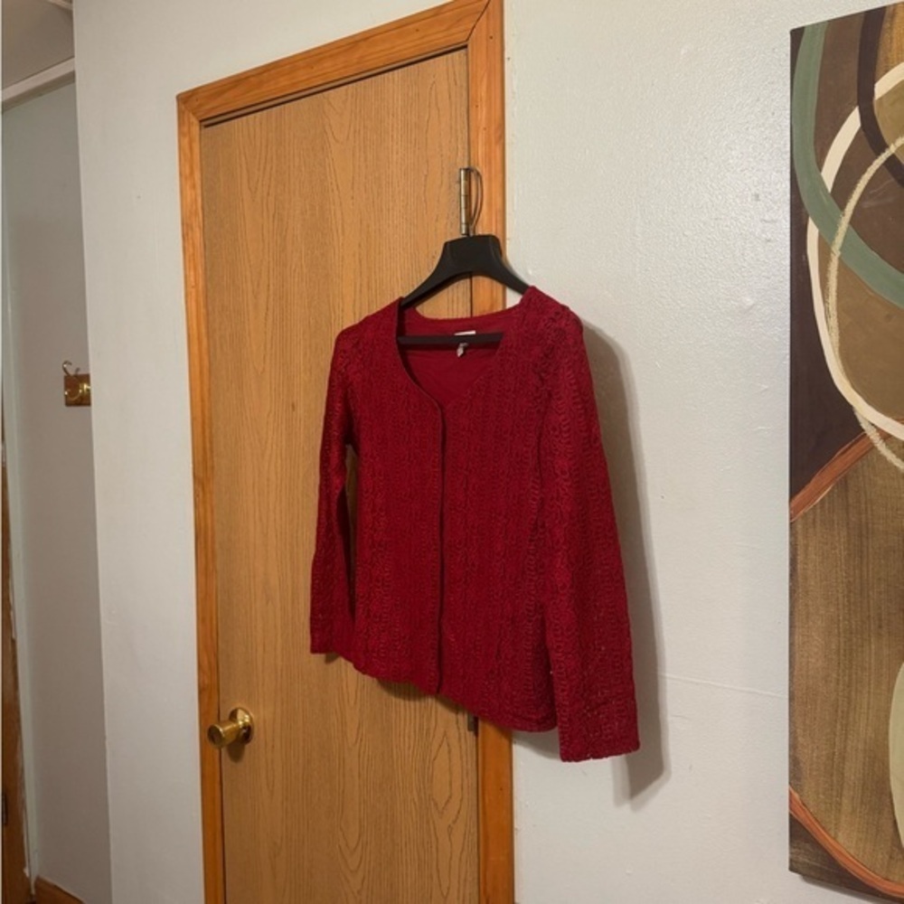J. Jill Medium Red Long Sleeve Scoop Neck Button-Front Cardigan Sweater - EUC
